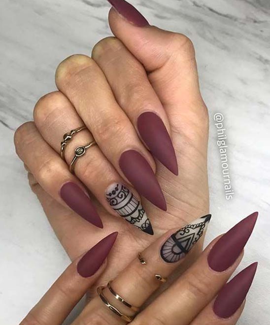 Burgundy Nails With Designs