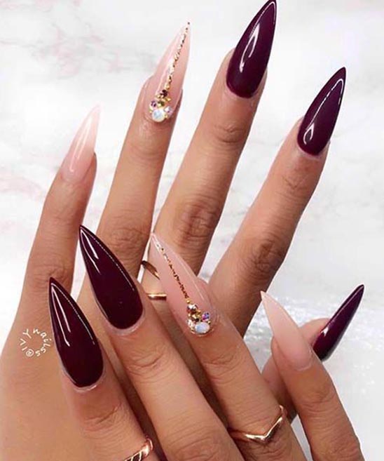 Burgundy Nails With Diamonds