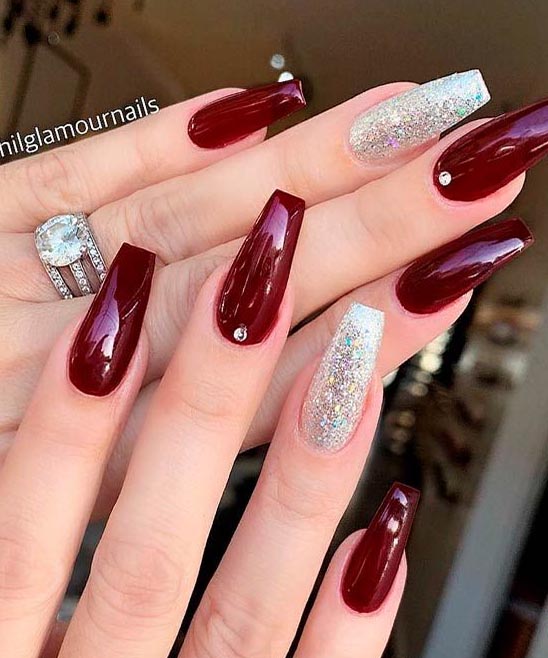 Burgundy Nails With Gold Accent