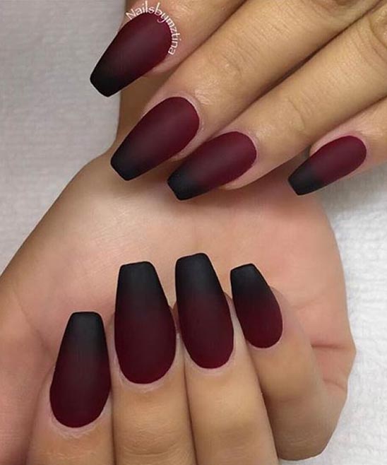 Burgundy Nails With Gold Design