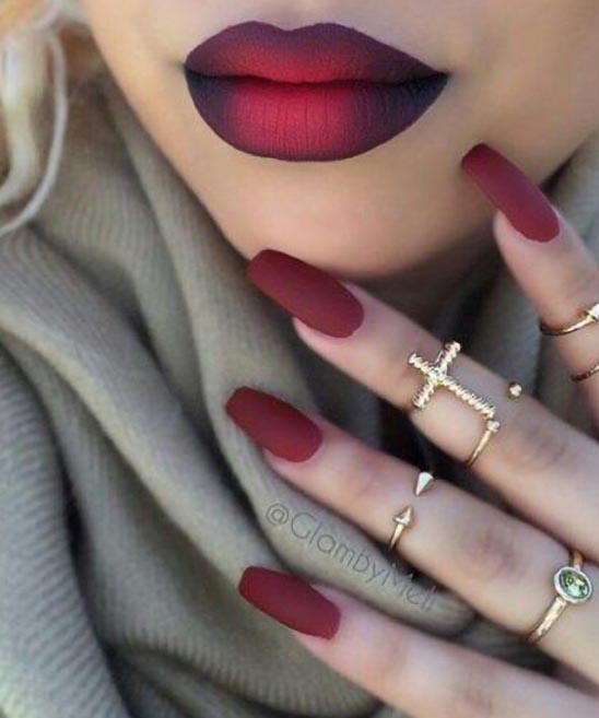 Burgundy Nails With Gold Flakes