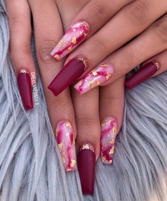 Burgundy Nails With Rose Gold Glitter