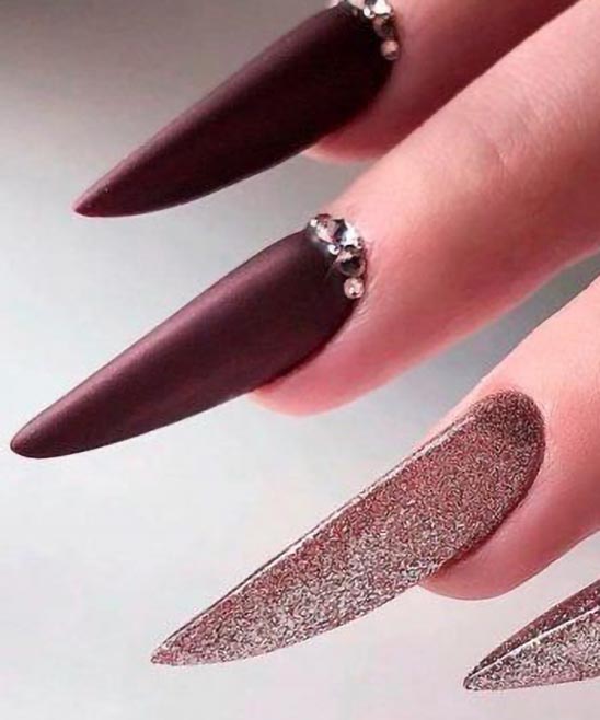 Burgundy Nails With Silver