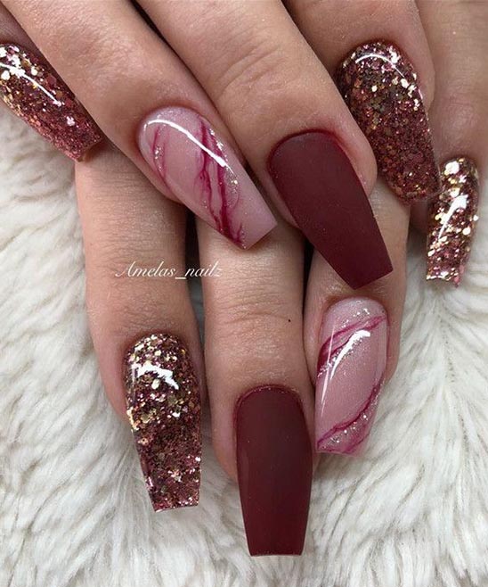 Burgundy Toe Nails With Gold