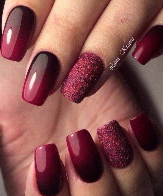 Burgundy White Ombre Nails