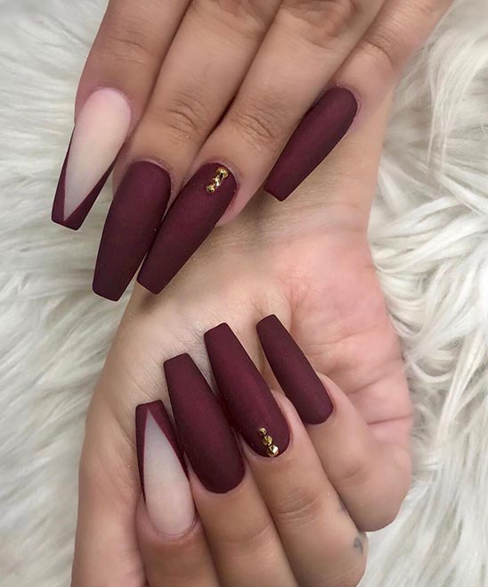 Burgundy With Gold Accent Nail