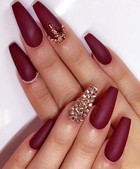 Burgundy With Gold Nails
