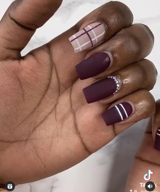 Burgundy and Black Color Nail Design Ideas