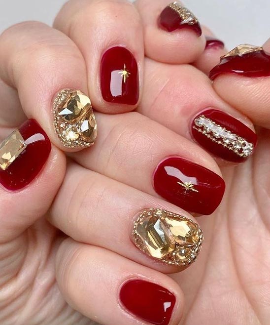 Burgundy and Gold Almond Nails Tumblr