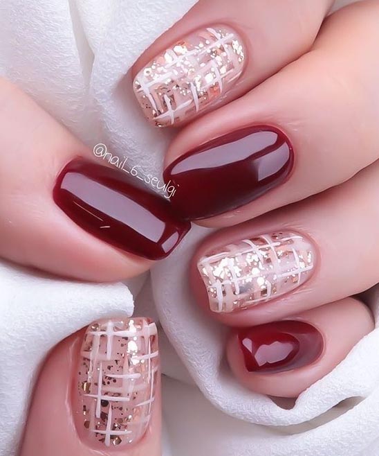 Burgundy and Gold Coffin Shaped Nail Designs