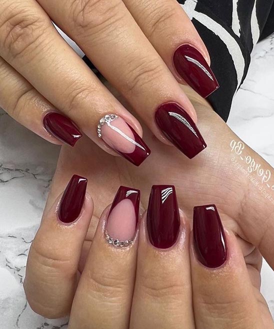 Burgundy and Gold Fall Nails