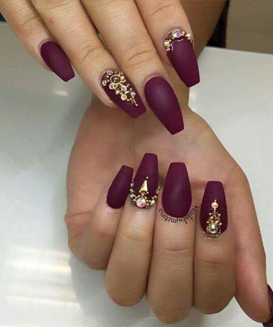 Burgundy and Gold Foil Nails