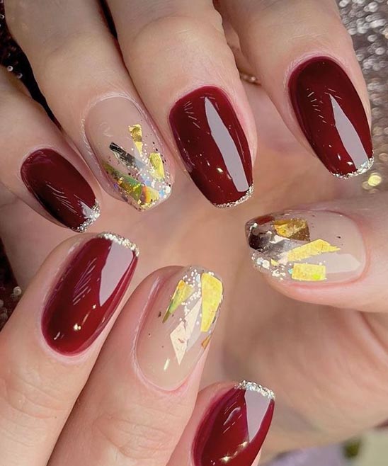 Burgundy and Gold Nail Color
