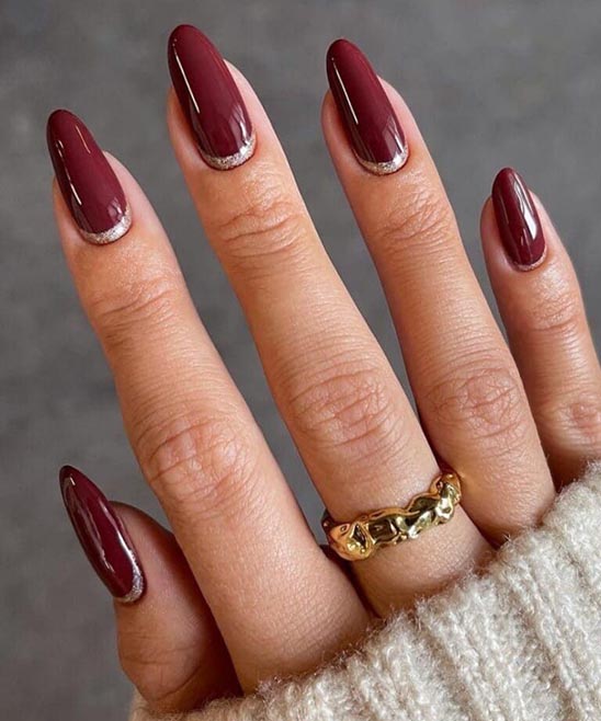 Burgundy and Gold Nail Tip Design
