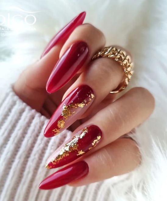 Burgundy and Gold Nails Coffin