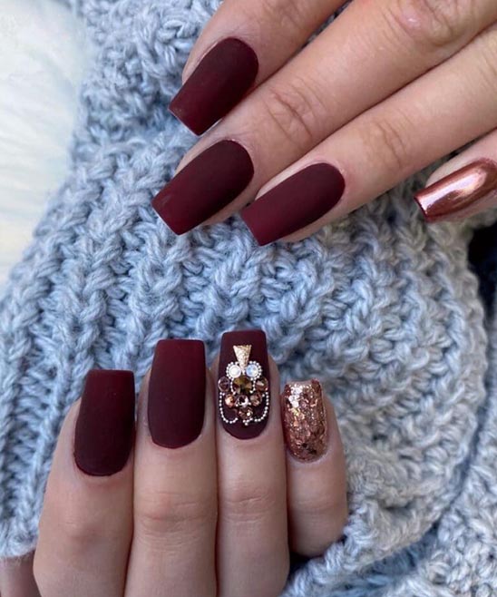 Burgundy and Gold Nails for Prom