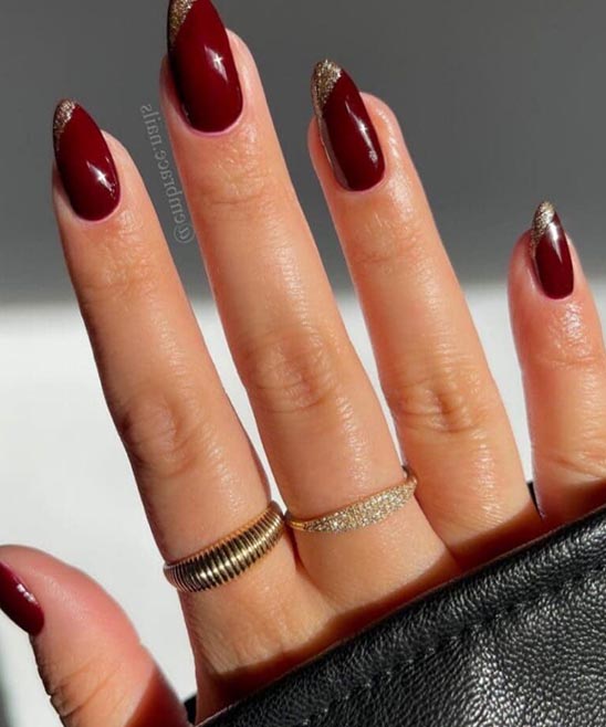 Burgundy and Gold Nails for Wedding