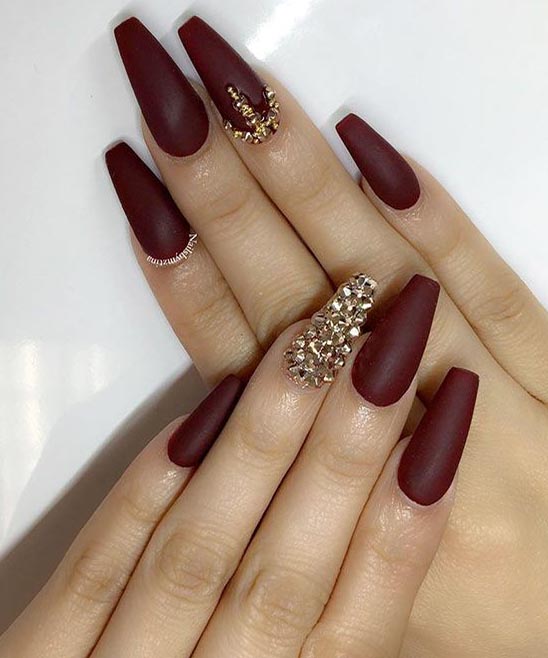 Burgundy and Gold Ombre Nails