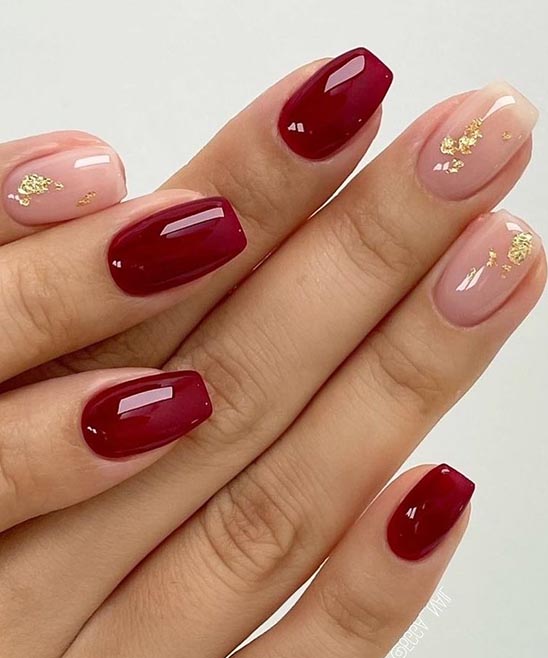 Burgundy and Gold Pointy Nails