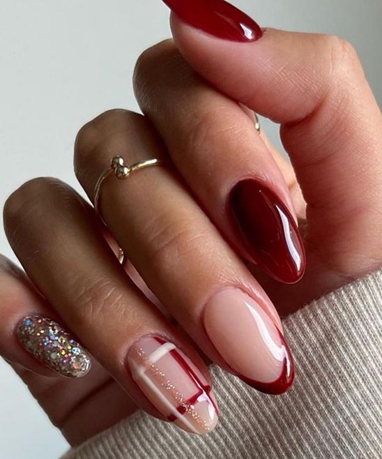 Burgundy and Rose Gold Acrylic Nails
