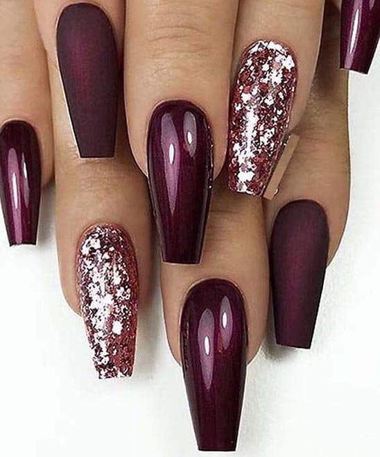 Burgundy and Silver Acrylic Nail Ideas