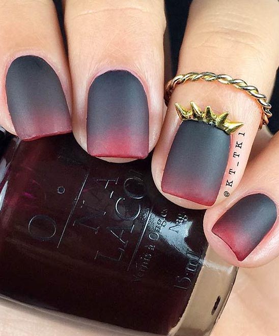 Burgundy and Silver Nails Ombre