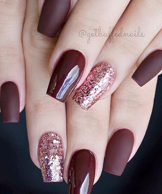 Burgundy and Silver Nails