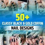 Classy Black and Gold Coffin Nail