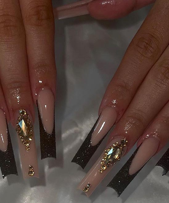 Classy Black and Gold Coffin Nails