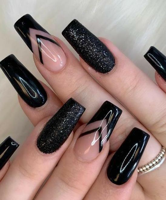 Coffin Black and Gold Nail Designs