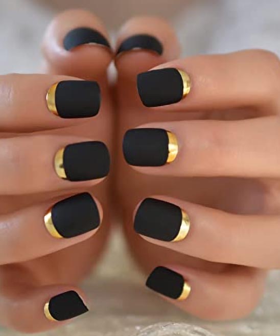 Coffin Black and Gold Nails