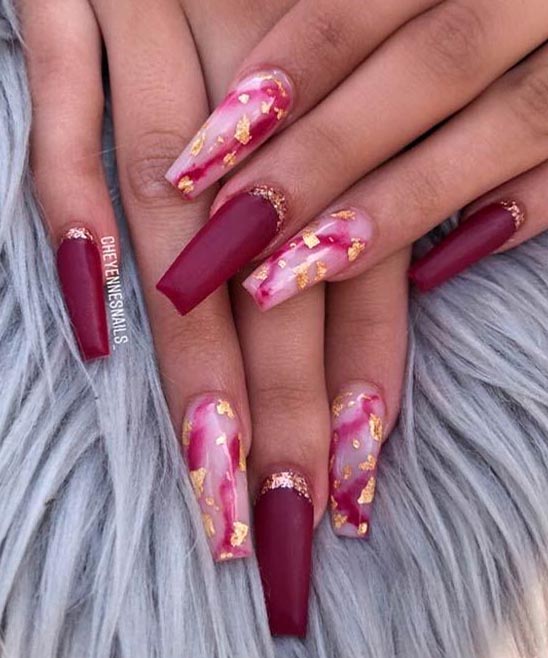 Coffin Burgundy Nail Designs