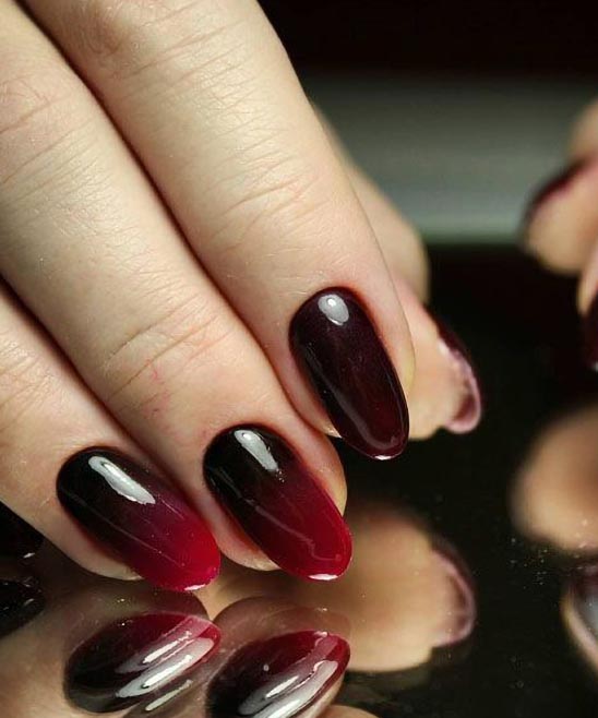 Coffin Burgundy Ombre Nails