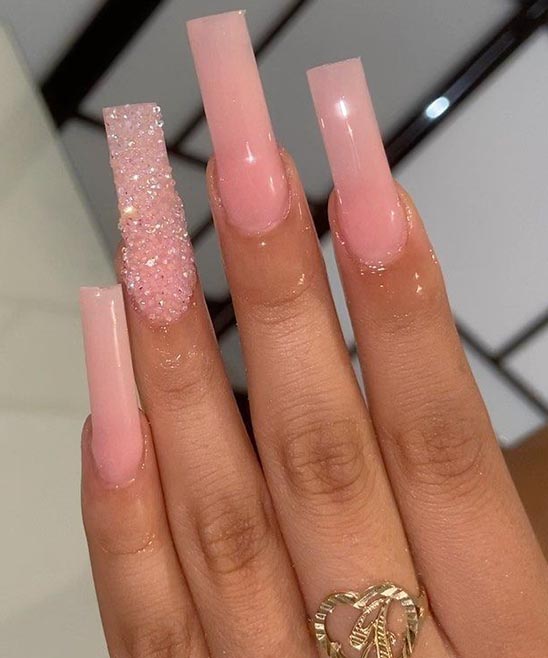 Coffin Hot Pink Nails With Diamonds