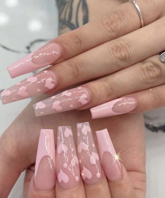 Coffin Hot Pink Nails With Diamonds