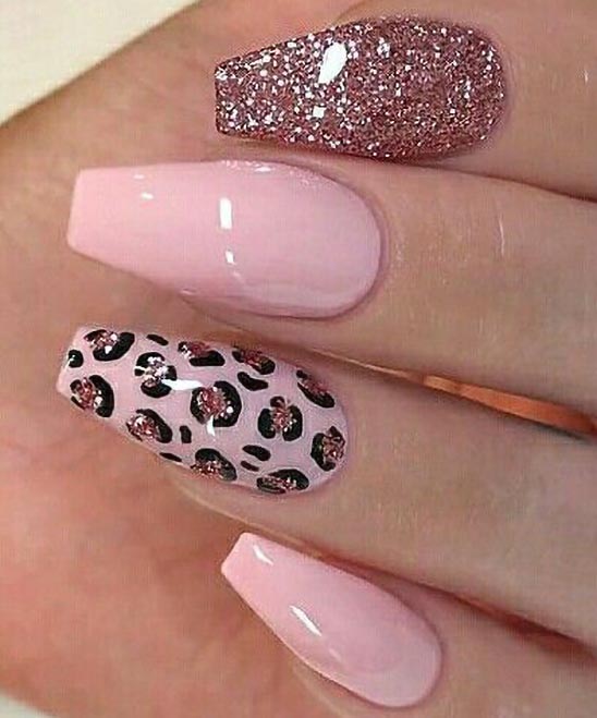 Coffin Light Pink Nails With Diamonds