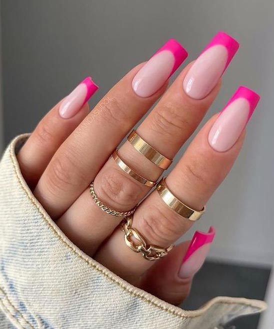 Coffin Pink Nails With Glitter