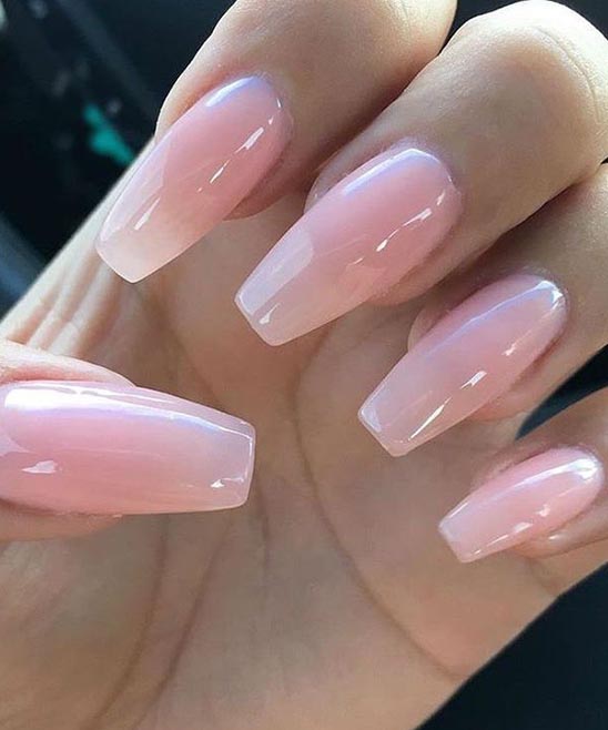 Coffin Pink and White Ombre Nails