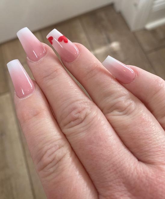 Coffin Pink and White Ombre Nails