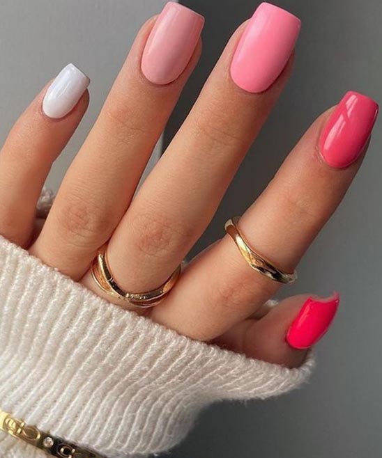 Coffin Pink and White Ombre Nails With Glitter