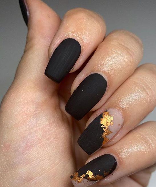 Coffin Shape Nails Black and Gold