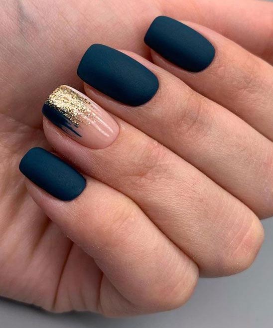 Coffin Shaped Black and Gold Nails