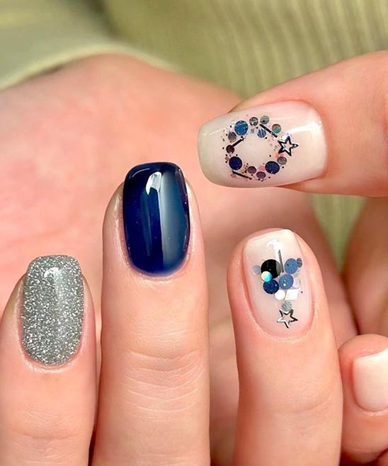 Dark Blue Nail With Peacock Designs