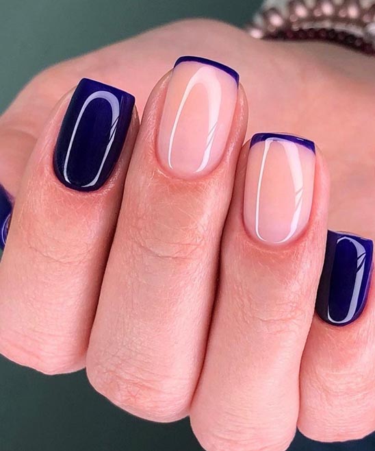 Dark Blue Nails With Press on Designs