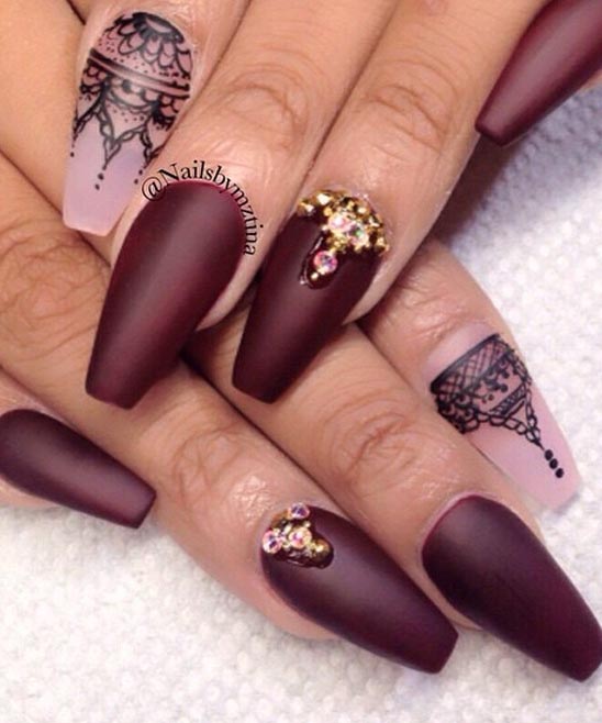 Dark Burgundy Nails Matte