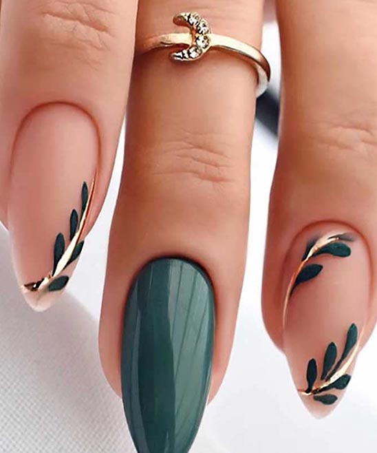 Dark Green Nails With Designs