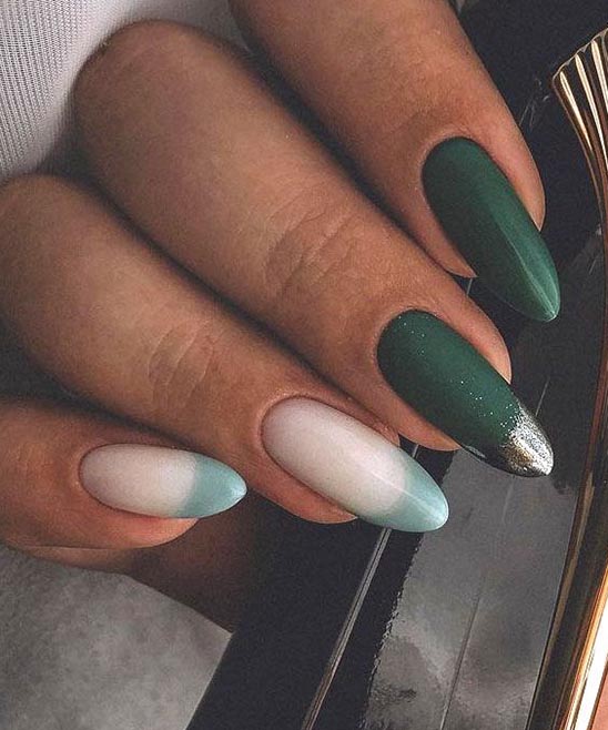 Dark Green Nails With White Swirl Design