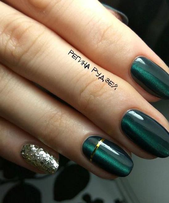 Dark Green and Silver Nail Designs