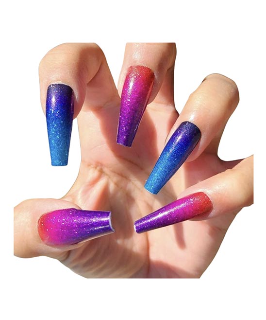Draw Nail Designs With Purple and Blue Glitter