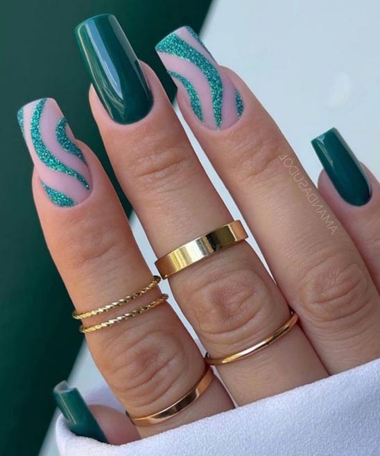 Emerald Green Nails With Gold Design